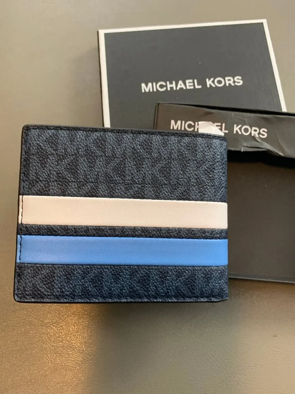 Michael Kors Men's Malone Slim Stripe Logo Wallet, Blue White, One Size